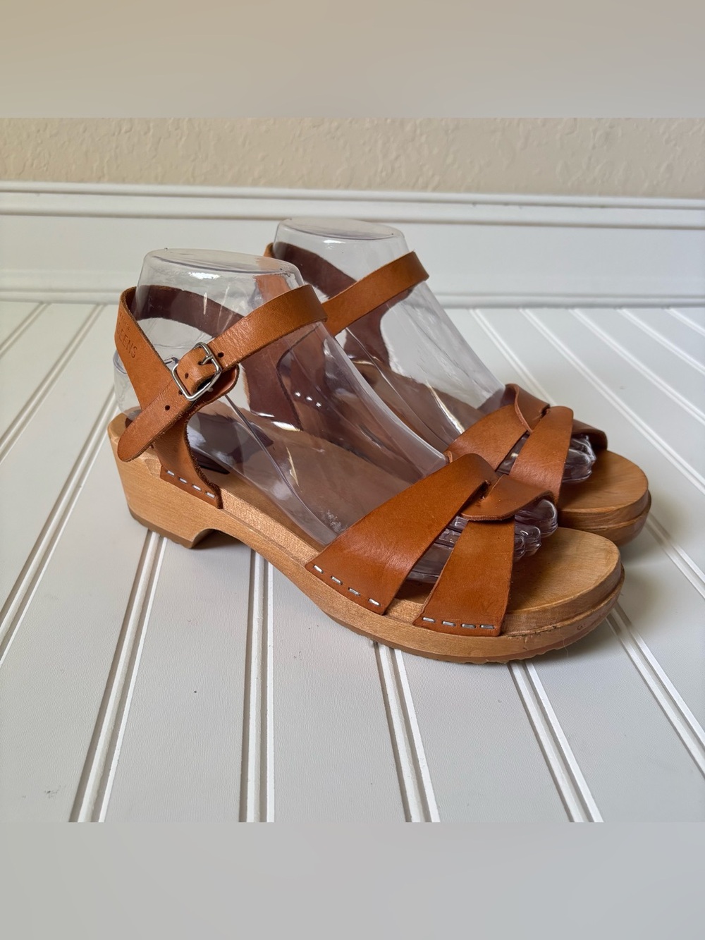 Swedish Hasbeens | Women's Leather Clog Sandals Size EU 38 US 8 Natural Boho